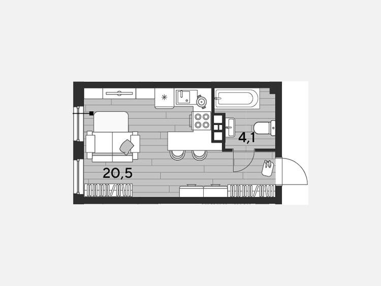Студия, 24.60 м², 4/16 этаж фото 0