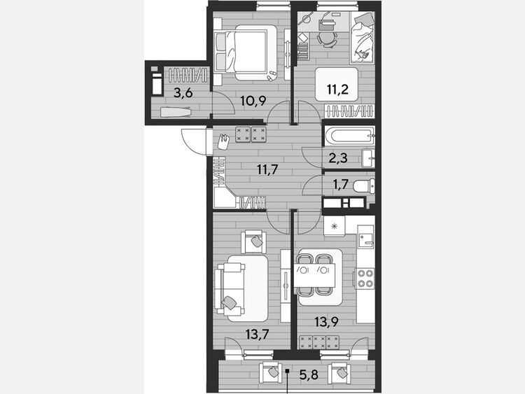 3-комнатная квартира, 69.50 м², 11/16 этаж фото 0