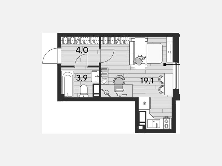 Студия, 26.90 м², 15/16 этаж фото 0