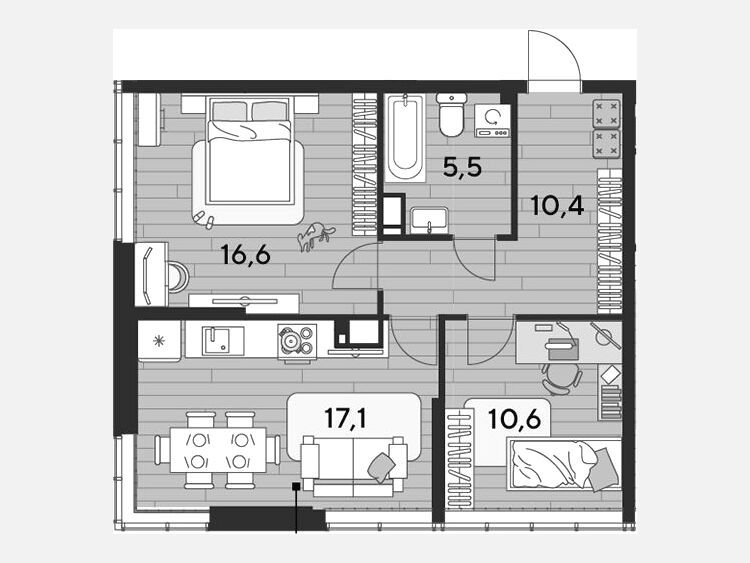 3-комнатная квартира, 60.20 м², 15/16 этаж фото 0