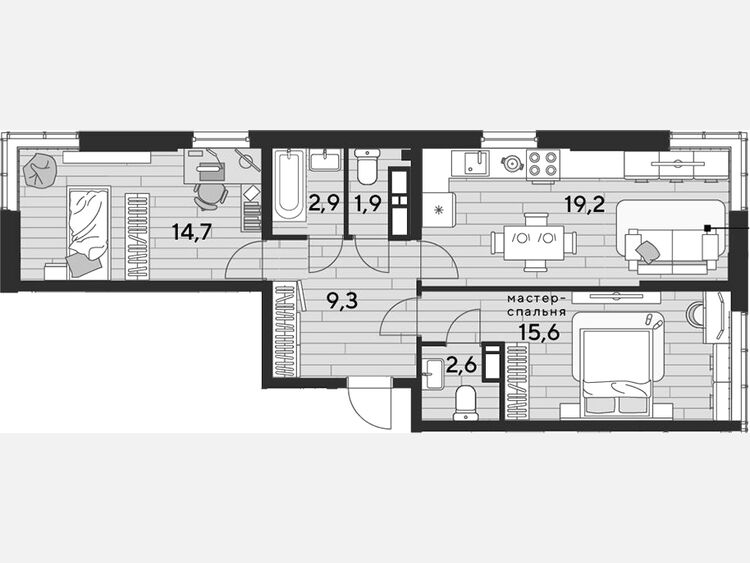 3-комнатная квартира, 66.10 м², 15/16 этаж фото 0