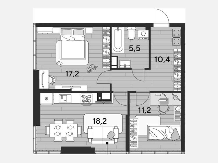 3-комнатная квартира, 62.50 м², 16/16 этаж фото 0