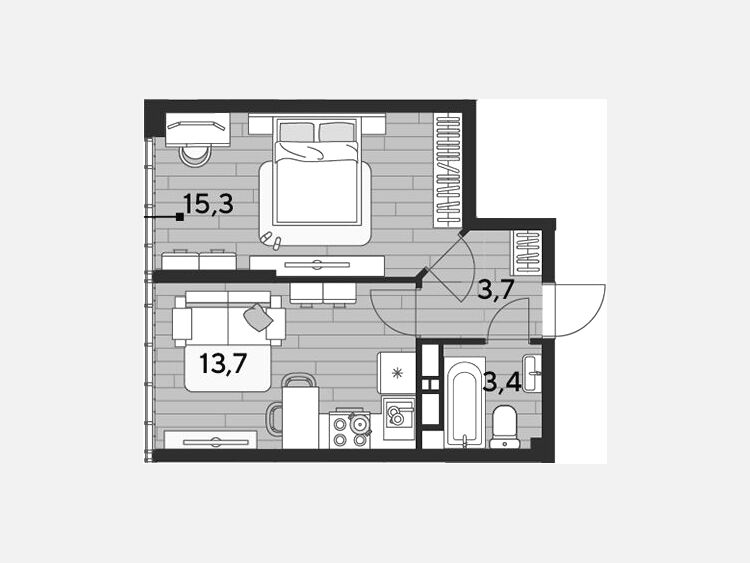 1-комнатная квартира, 36.10 м², 16/16 этаж фото 0