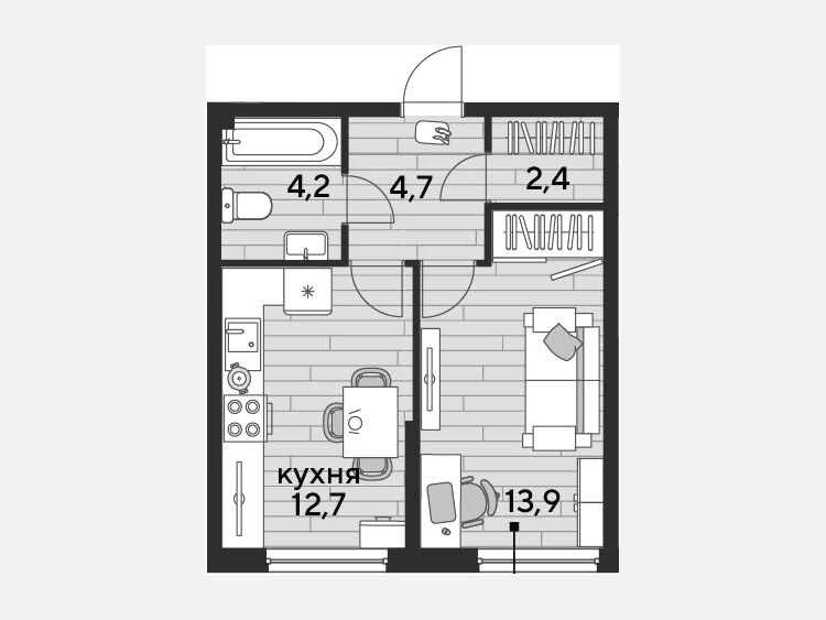 1-комнатная квартира, 37.90 м², 2/16 этаж фото 0