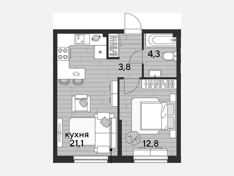 2-комнатная квартира, 42 м², 2/16 этаж фото 0