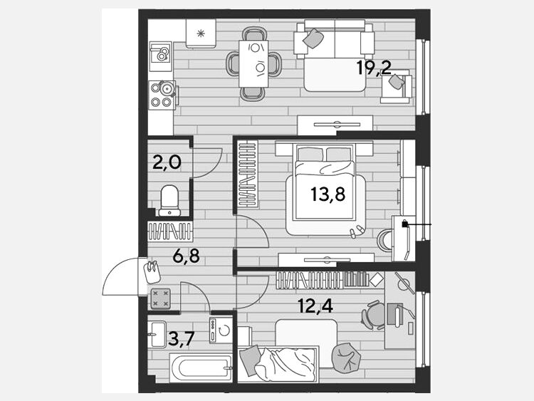 3-комнатная квартира, 57.90 м², 2/16 этаж фото 0