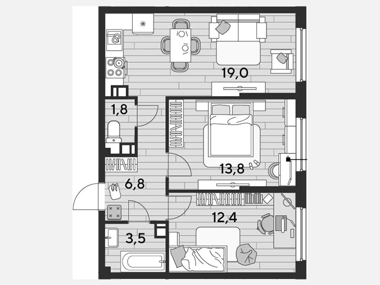3-комнатная квартира, 57.30 м², 8/16 этаж фото 0