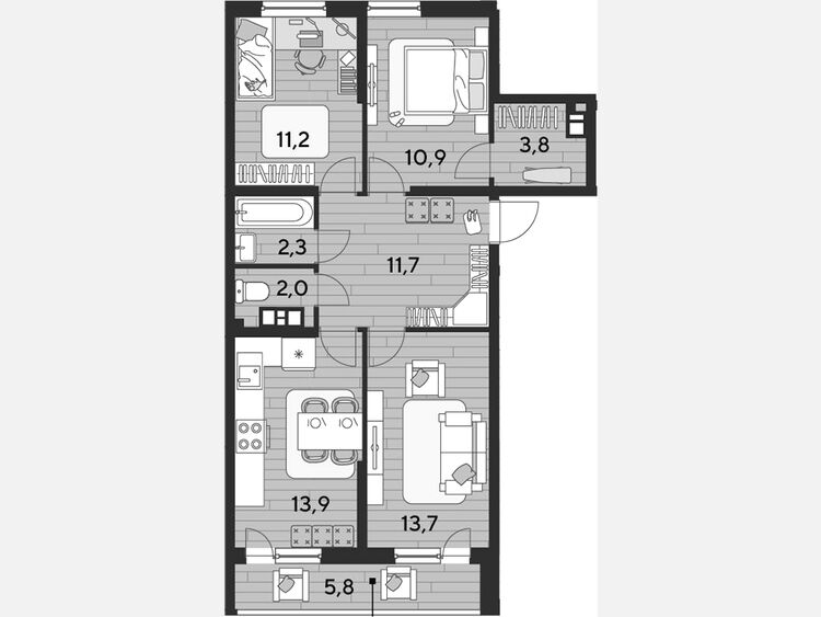 3-комнатная квартира, 70 м², 7/16 этаж фото 0