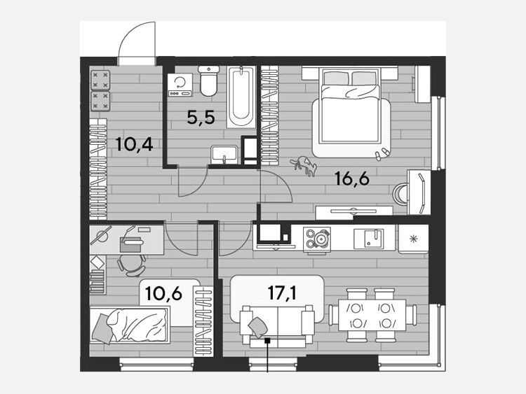 3-комнатная квартира, 60.20 м², 11/16 этаж фото 0