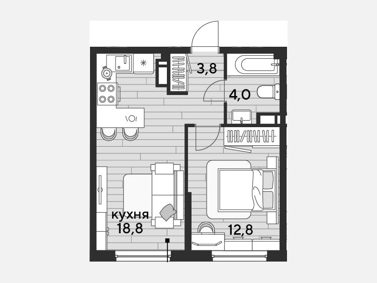 2-комнатная квартира, 39.40 м², 14/16 этаж фото 0