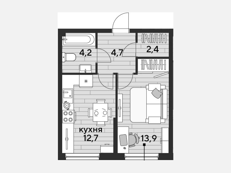 1-комнатная квартира, 37.90 м², 2/16 этаж фото 0