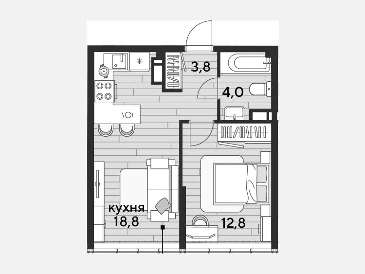 2-комнатная квартира, 39.40 м², 15/16 этаж фото 0