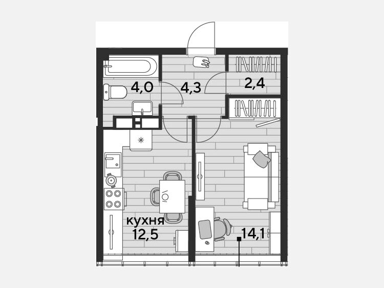 1-комнатная квартира, 37.30 м², 15/16 этаж фото 0