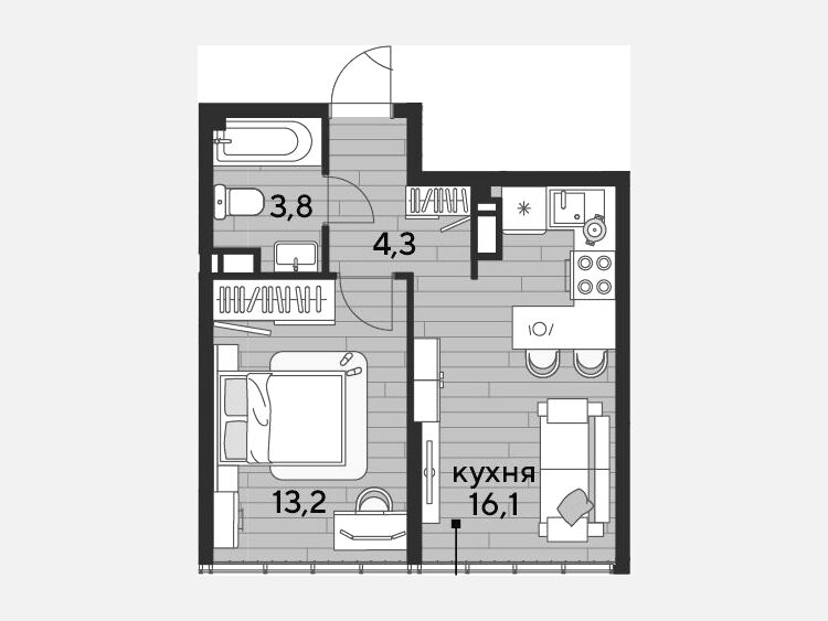 2-комнатная квартира, 37.40 м², 16/16 этаж фото 0