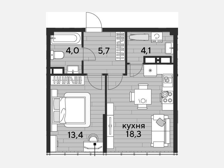2-комнатная квартира, 45.50 м², 16/16 этаж фото 0