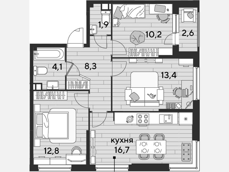 4-комнатная квартира, 67.40 м², 6/16 этаж фото 0