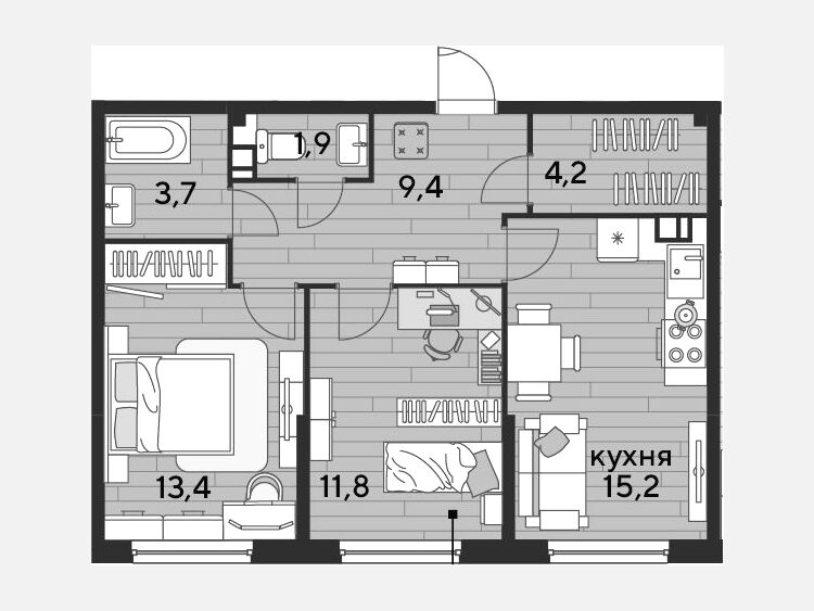3-комнатная квартира, 59.60 м², 7/16 этаж фото 0