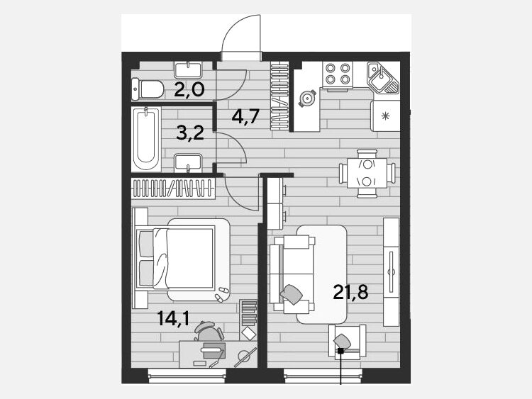 2-комнатная квартира, 45.80 м², 2/16 этаж фото 0