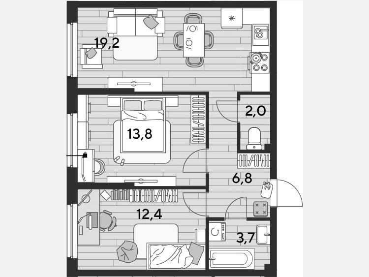 3-комнатная квартира, 57.90 м², 2/16 этаж фото 0