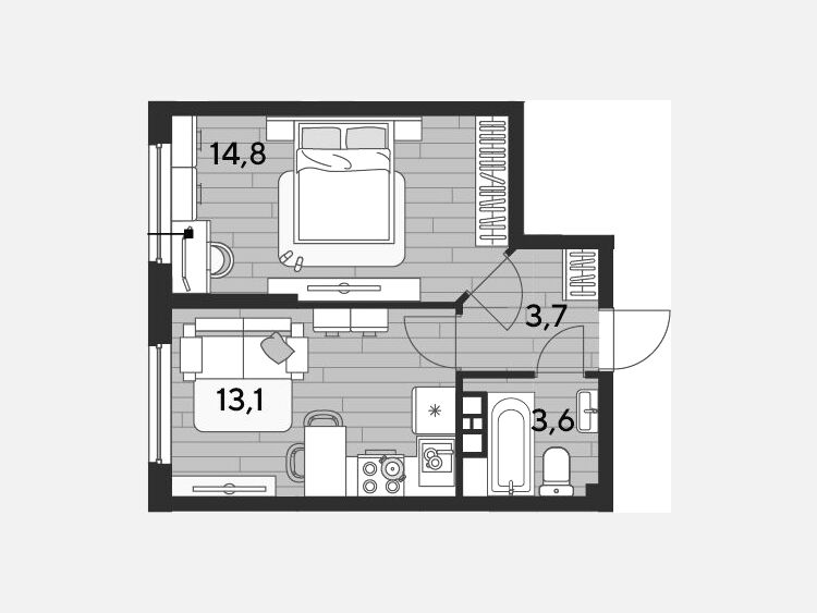 1-комнатная квартира, 35.20 м², 3/16 этаж фото 0
