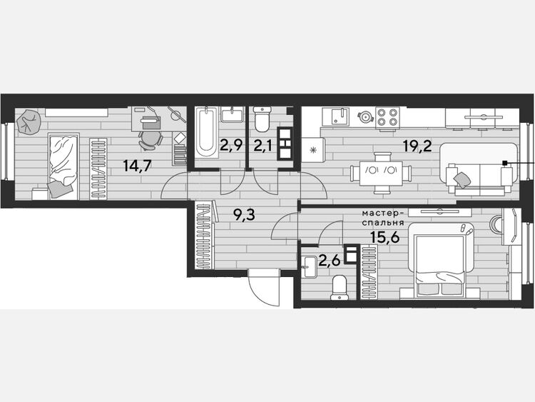 3-комнатная квартира, 66.40 м², 4/16 этаж фото 0