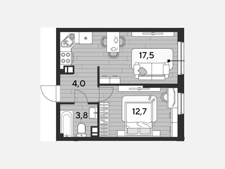 2-комнатная квартира, 38 м², 7/16 этаж фото 0