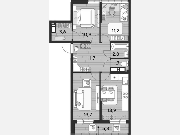 3-комнатная квартира, 69.50 м², 12/16 этаж фото 0