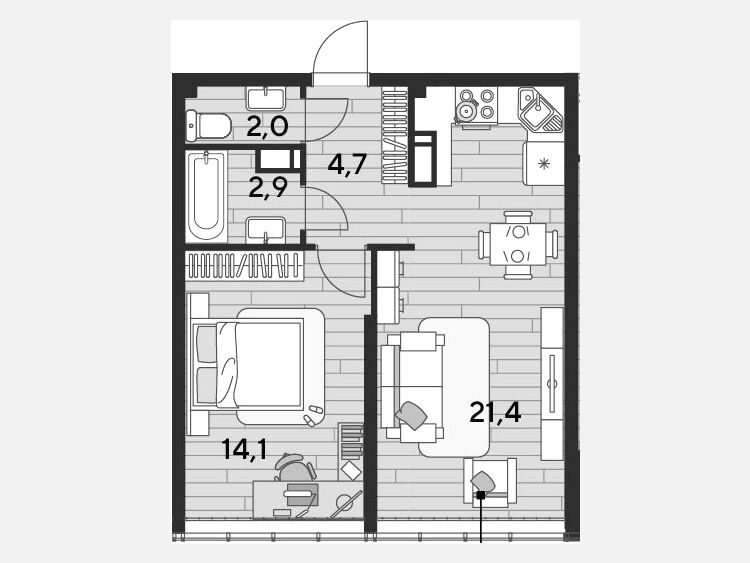 2-комнатная квартира, 45.10 м², 14/16 этаж фото 0