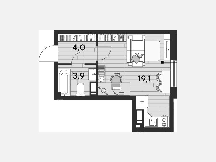 Студия, 26.90 м², 15/16 этаж фото 0