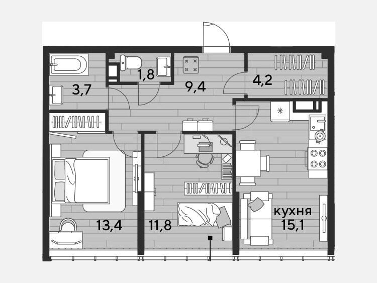 3-комнатная квартира, 59.40 м², 15/16 этаж фото 0