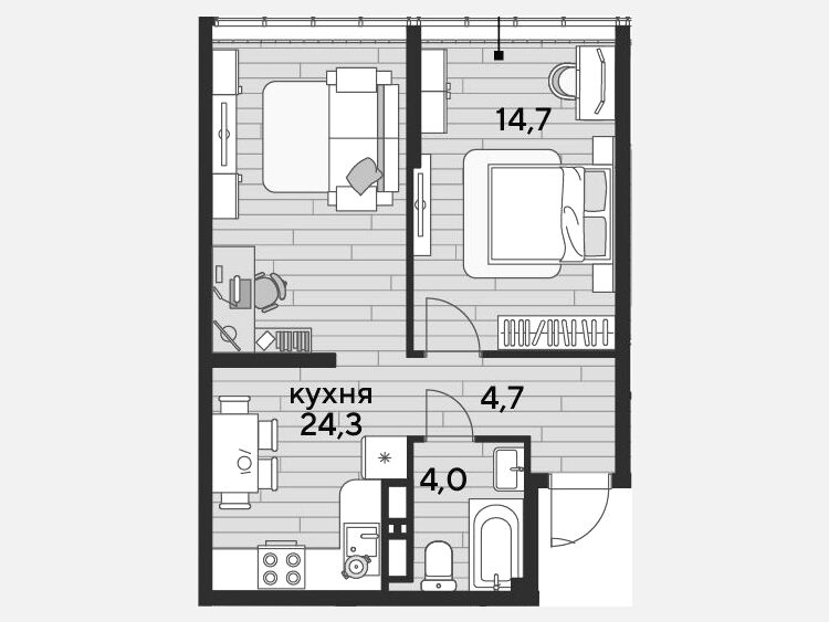2-комнатная квартира, 47.70 м², 15/16 этаж фото 0