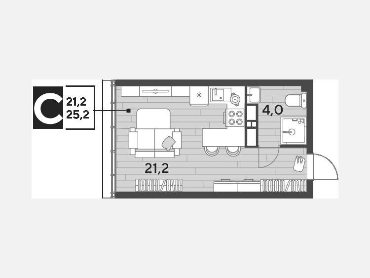 Студия, 25.20 м², 16/16 этаж фото 0