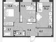 3-комнатная квартира, 59.60 м², 8/16 этаж фото 0