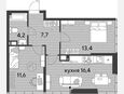3-комнатная квартира, 53.30 м², 16/16 этаж фото 0