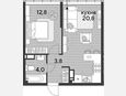 2-комнатная квартира, 41.40 м², 15/16 этаж фото 0