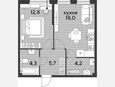 2-комнатная квартира, 45 м², 2/16 этаж фото 0