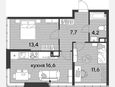 3-комнатная квартира, 53.50 м², 15/16 этаж фото 0