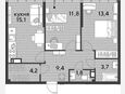 3-комнатная квартира, 59.40 м², 16/16 этаж фото 0
