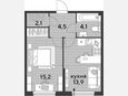 1-комнатная квартира, 39.80 м², 2/16 этаж фото 0