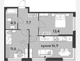3-комнатная квартира, 54.10 м², 2/16 этаж фото 0
