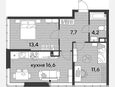 3-комнатная квартира, 53.50 м², 15/16 этаж фото 0