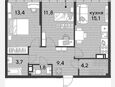 3-комнатная квартира, 59.40 м², 16/16 этаж фото 0