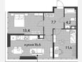 3-комнатная квартира, 53.50 м², 16/16 этаж фото 0