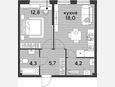 2-комнатная квартира, 45 м², 2/16 этаж фото 0