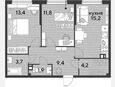 3-комнатная квартира, 59.60 м², 9/16 этаж фото 0