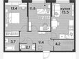 3-комнатная квартира, 60.10 м², 2/16 этаж фото 0