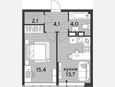 1-комнатная квартира, 39.30 м², 15/16 этаж фото 0