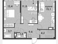3-комнатная квартира, 59.40 м², 16/16 этаж фото 0