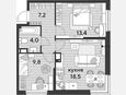 3-комнатная квартира, 52.90 м², 13/16 этаж фото 0