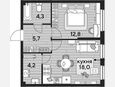 2-комнатная квартира, 45 м², 2/19 этаж фото 0